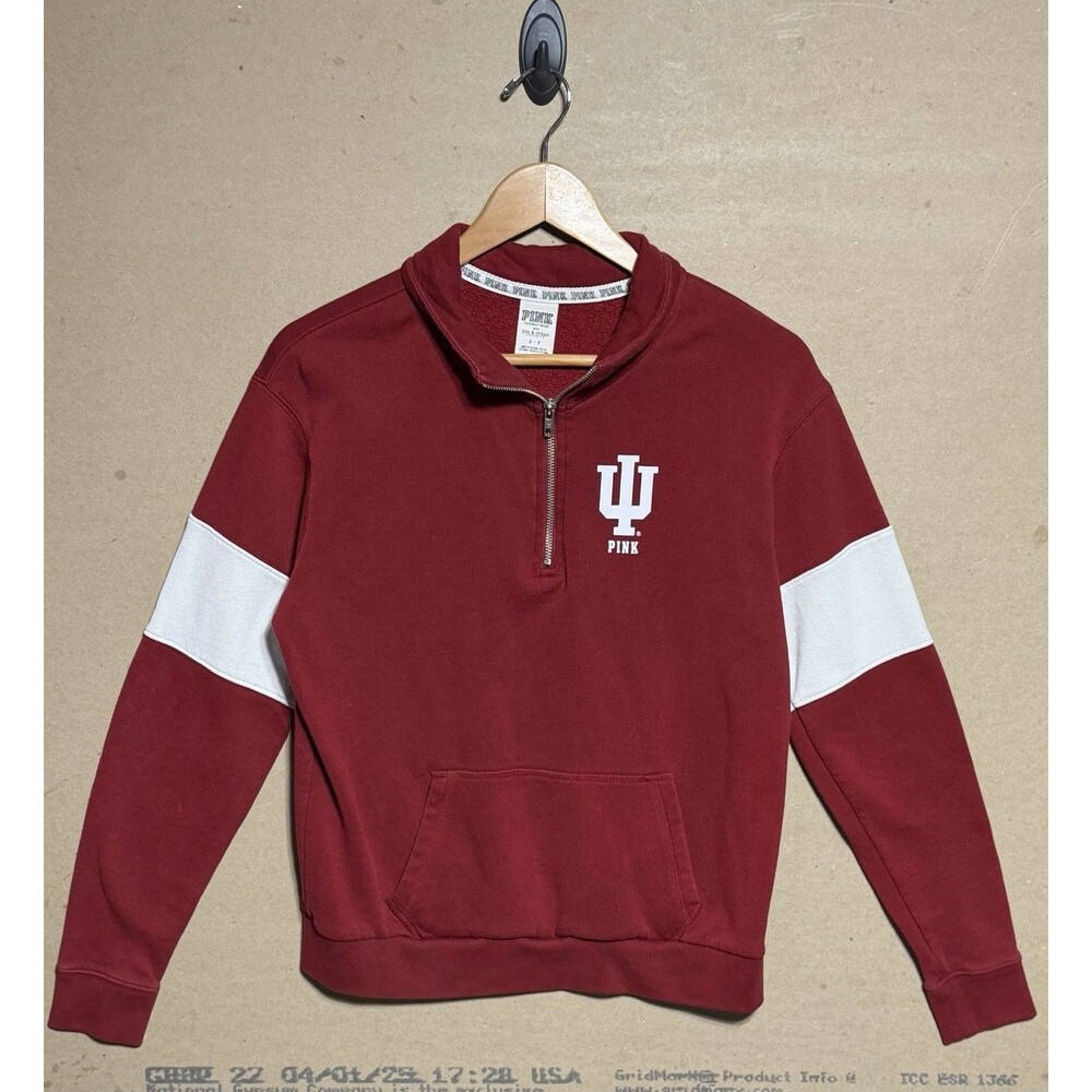 Victoria Secret PINK Indiana Hoosiers IU Sequin Quarter Zip Sweatshirt Womens S